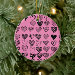 Adorable Black Heart Scribble Drawing Ceramic Orna Tree Decoration