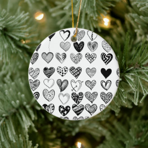 Adorable Black Heart Scribble Drawing Ceramic Tree Decoration