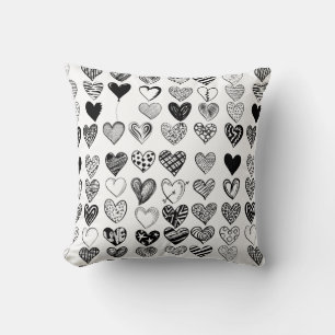 Adorable Black Heart Scribble Drawing Cushion