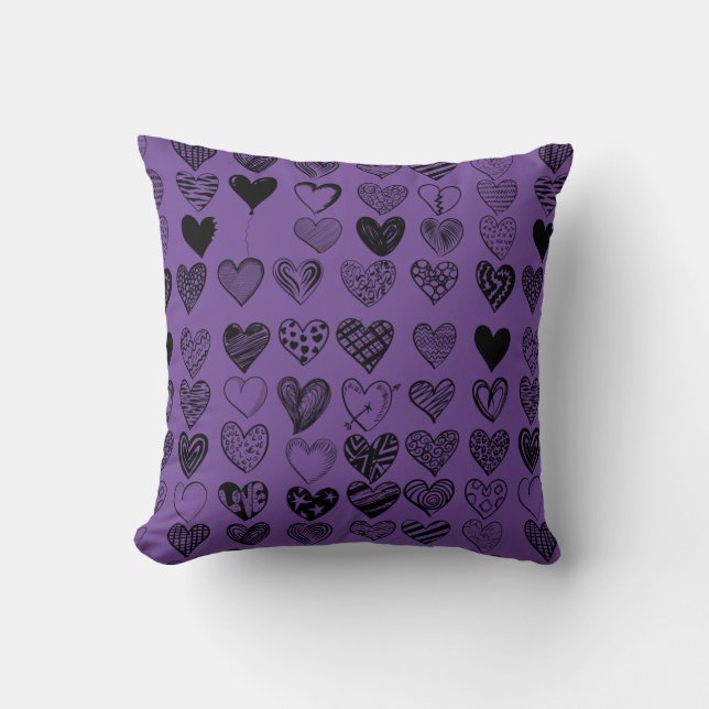 Adorable Black Heart Scribble Drawing Cushion (Front)