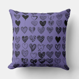 Adorable Black Heart Scribble Drawing Cushion
