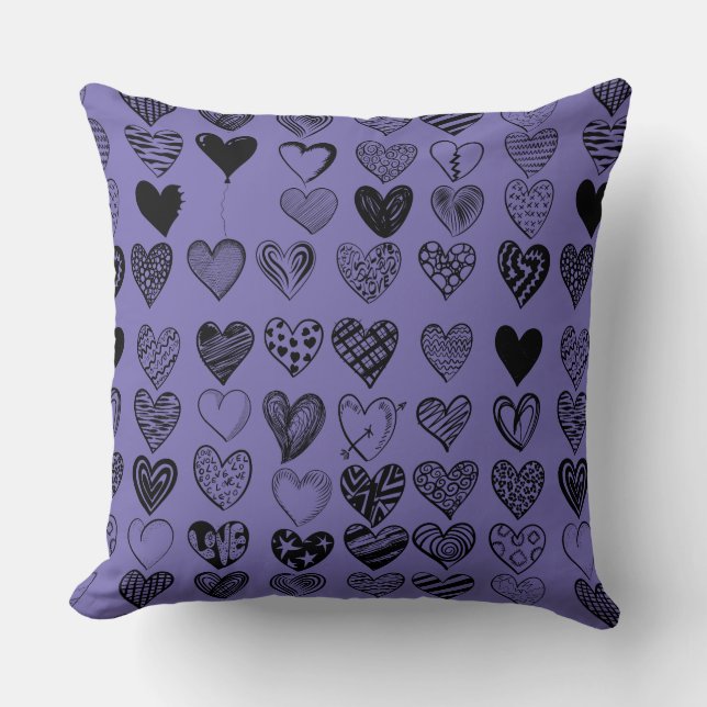 Adorable Black Heart Scribble Drawing Cushion (Front)