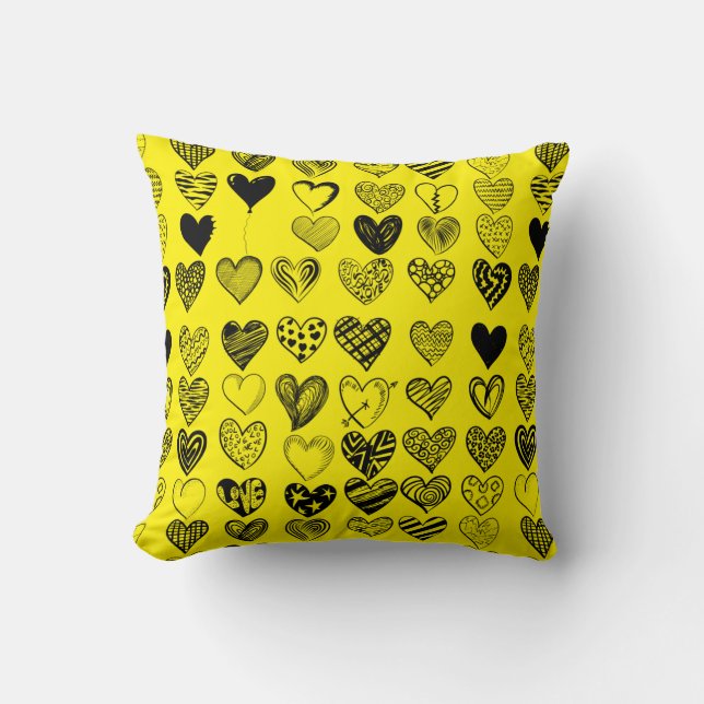 Adorable Black Heart Scribble Drawing Cushion (Front)