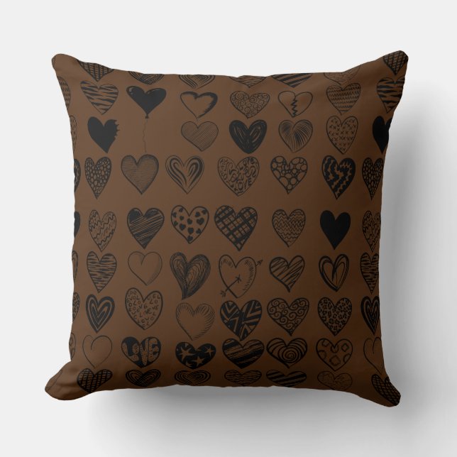 Adorable Black Heart Scribble Drawing Cushion (Front)