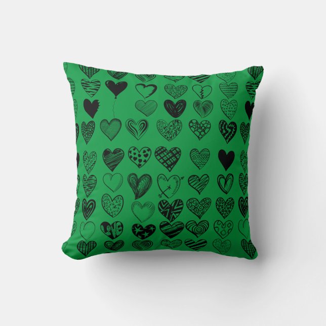 Adorable Black Heart Scribble Drawing Cushion (Front)
