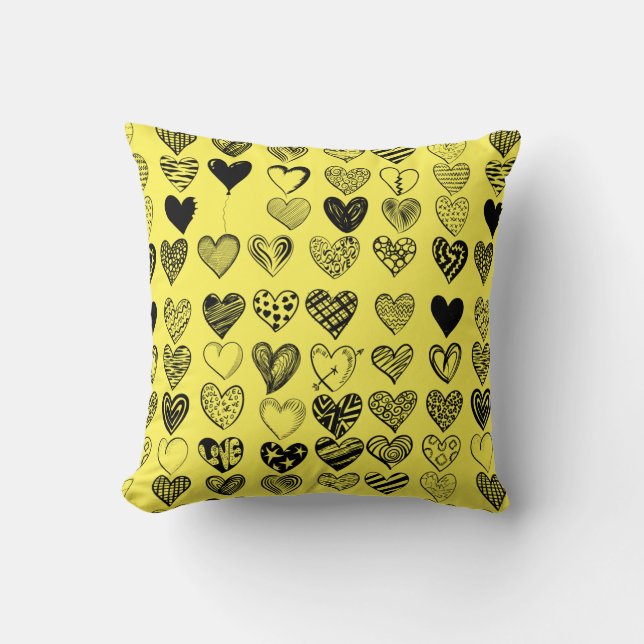 Adorable Black Heart Scribble Drawing Cushion (Front)