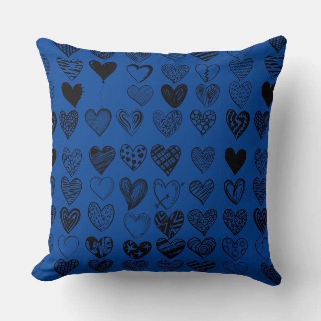 Adorable Black Heart Scribble Drawing Cushion (Front)