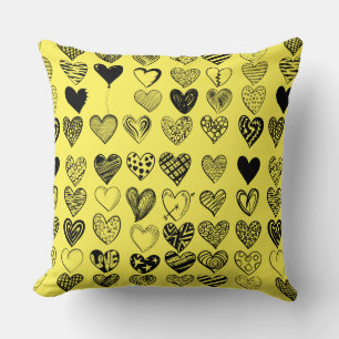 Adorable Black Heart Scribble Drawing Cushion