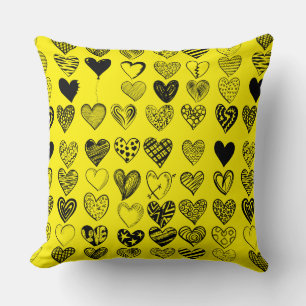 Adorable Black Heart Scribble Drawing Cushion