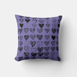Adorable Black Heart Scribble Drawing Cushion