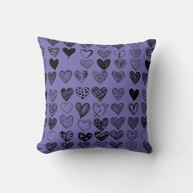 Adorable Black Heart Scribble Drawing Cushion (Front)