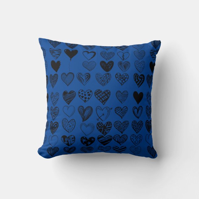 Adorable Black Heart Scribble Drawing Cushion (Front)