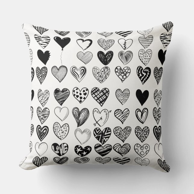 Adorable Black Heart Scribble Drawing Cushion (Front)