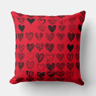 Adorable Black Heart Scribble Drawing Cushion