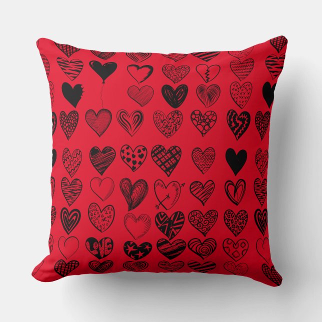 Adorable Black Heart Scribble Drawing Cushion (Front)