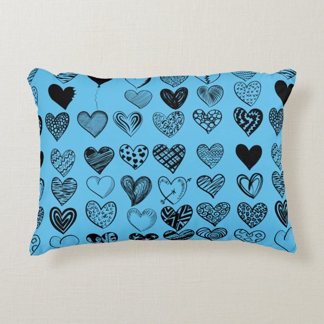 Adorable Black Heart Scribble Drawing Decorative Cushion (Front)