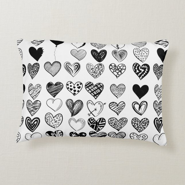 Adorable Black Heart Scribble Drawing Decorative Cushion (Back)