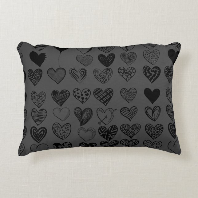 Adorable Black Heart Scribble Drawing Decorative Cushion (Front)