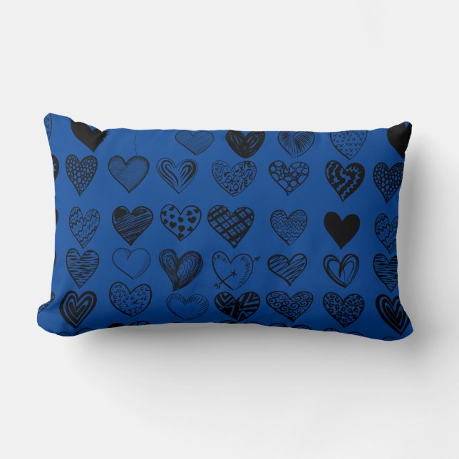 Adorable Black Heart Scribble Drawing Lumbar Cushion (Front)