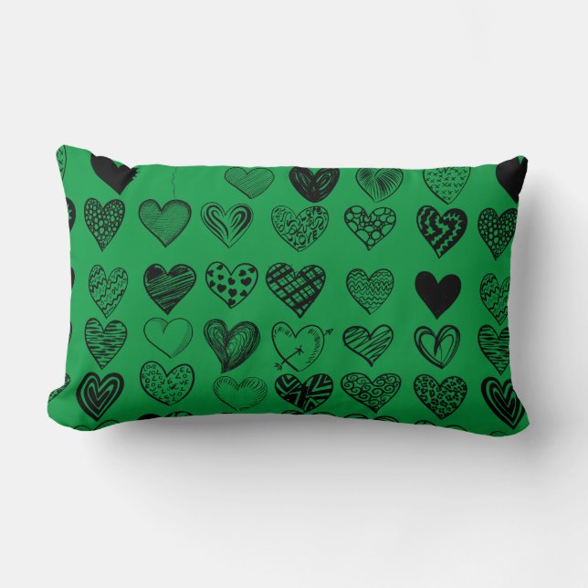 Adorable Black Heart Scribble Drawing Lumbar Cushion (Front)