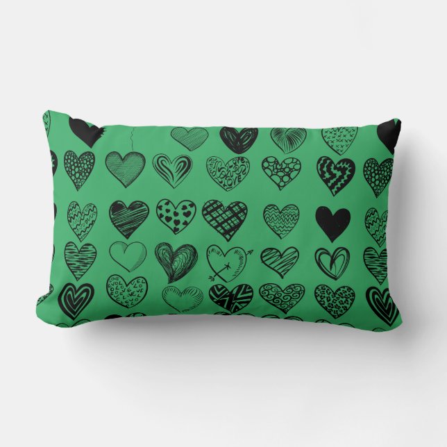Adorable Black Heart Scribble Drawing Lumbar Cushion (Front)