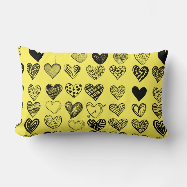 Adorable Black Heart Scribble Drawing Lumbar Cushion (Front)