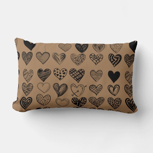 Adorable Black Heart Scribble Drawing Lumbar Cushion (Front)