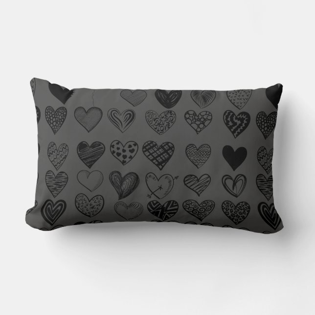 Adorable Black Heart Scribble Drawing Lumbar Cushion (Front)