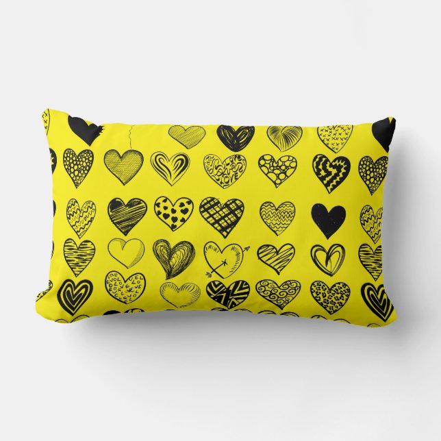 Adorable Black Heart Scribble Drawing Lumbar Cushion (Front)