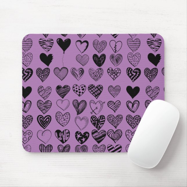 Adorable Black Heart Scribble Drawing Mouse Pad (With Mouse)