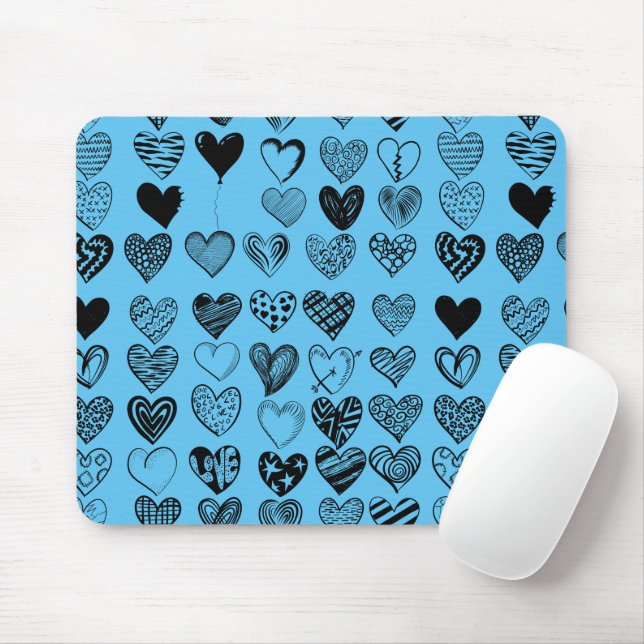 Adorable Black Heart Scribble Drawing Mouse Pad (With Mouse)