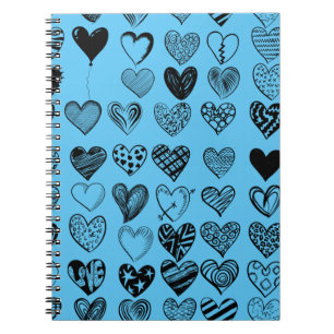 Adorable Black Heart Scribble Drawing Notebook