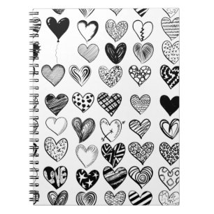 Adorable Black Heart Scribble Drawing Notebook
