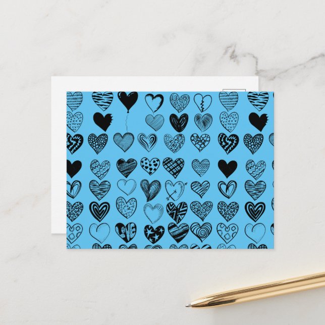 Adorable Black Heart Scribble Drawing Postcard (Front/Back In Situ)