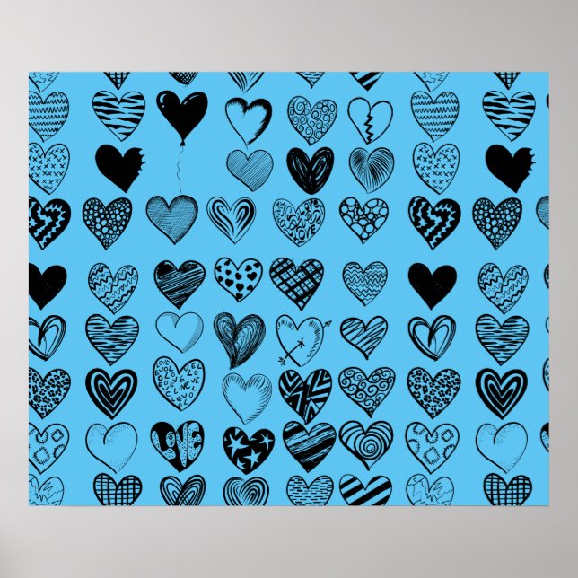 Adorable Black Heart Scribble Drawing Poster (Front)