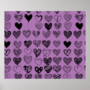 Adorable Black Heart Scribble Drawing Poster