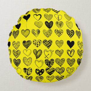 Adorable Black Heart Scribble Drawing Round Cushion