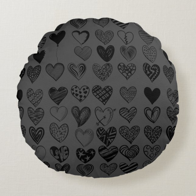 Adorable Black Heart Scribble Drawing Round Cushion (Front)