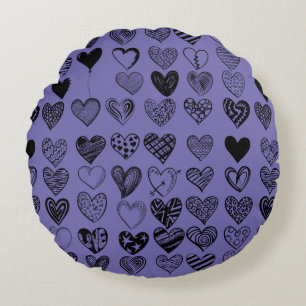 Adorable Black Heart Scribble Drawing Round Cushion
