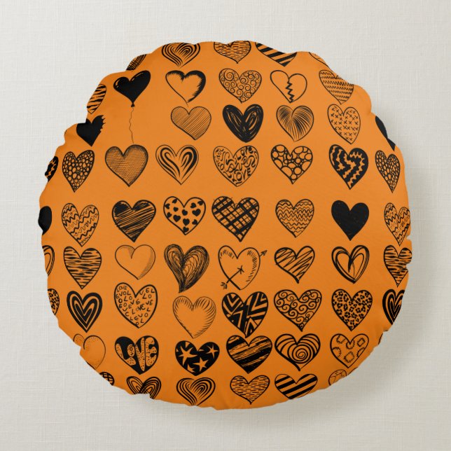 Adorable Black Heart Scribble Drawing Round Cushion (Front)