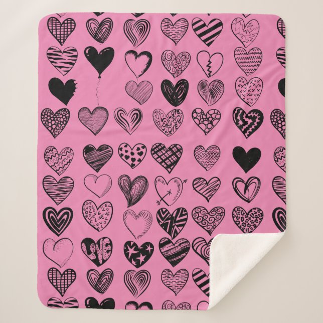 Adorable Black Heart Scribble Drawing Sherpa Blank Sherpa Blanket (Front)