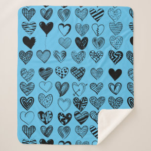 Adorable Black Heart Scribble Drawing Sherpa Blanket