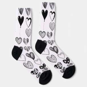 Adorable Black Heart Scribble Drawing Socks