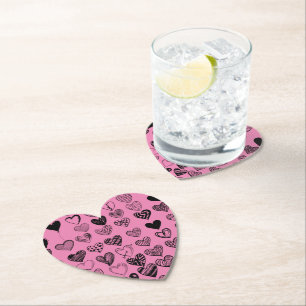Adorable Black Heart Scribble Drawing Square Paper Coaster