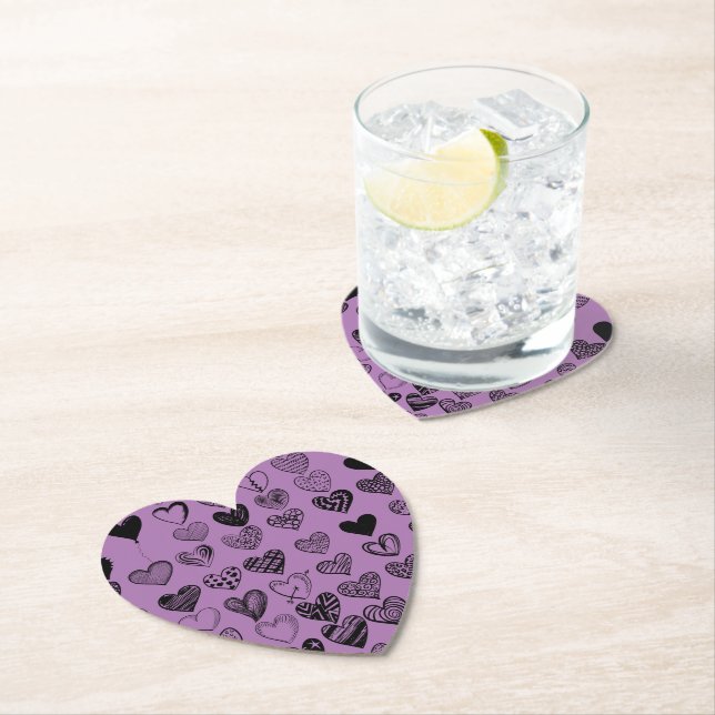 Adorable Black Heart Scribble Drawing Square Paper Paper Coaster (Insitu)
