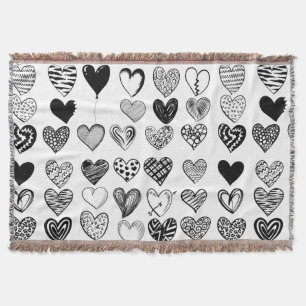 Adorable Black Heart Scribble Drawing Throw Blanket