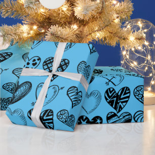 Adorable Black Heart Scribble Drawing Wrapping Pap Wrapping Paper