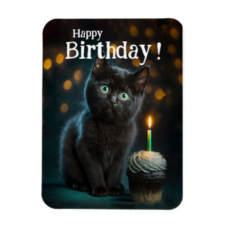 Adorable Black Kitten Birthday, Customisable Magnet