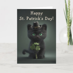 Adorable Black Kitten on St. Patrick's Day Holiday Card