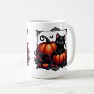 Adorable Black Kitten With Pumpkins  Coffee Mug